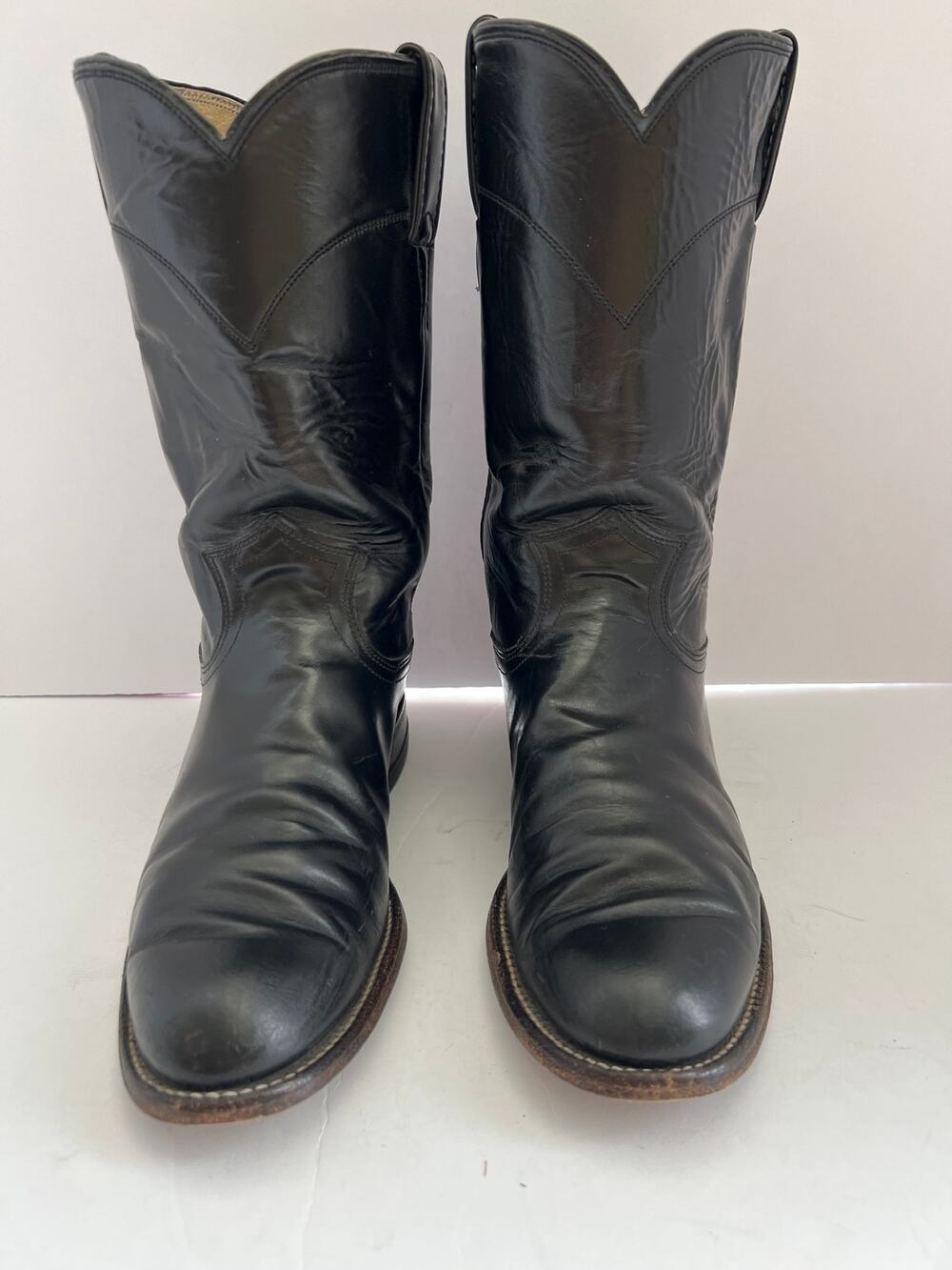 VTG Justin Women Cora Black Leather Original Roper Western Cowboy Boots Size 6 B